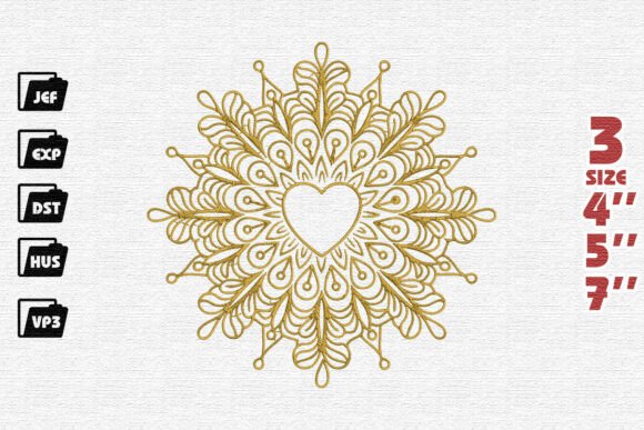 Lacy Golden Heart Mandala Embroidery Design Review